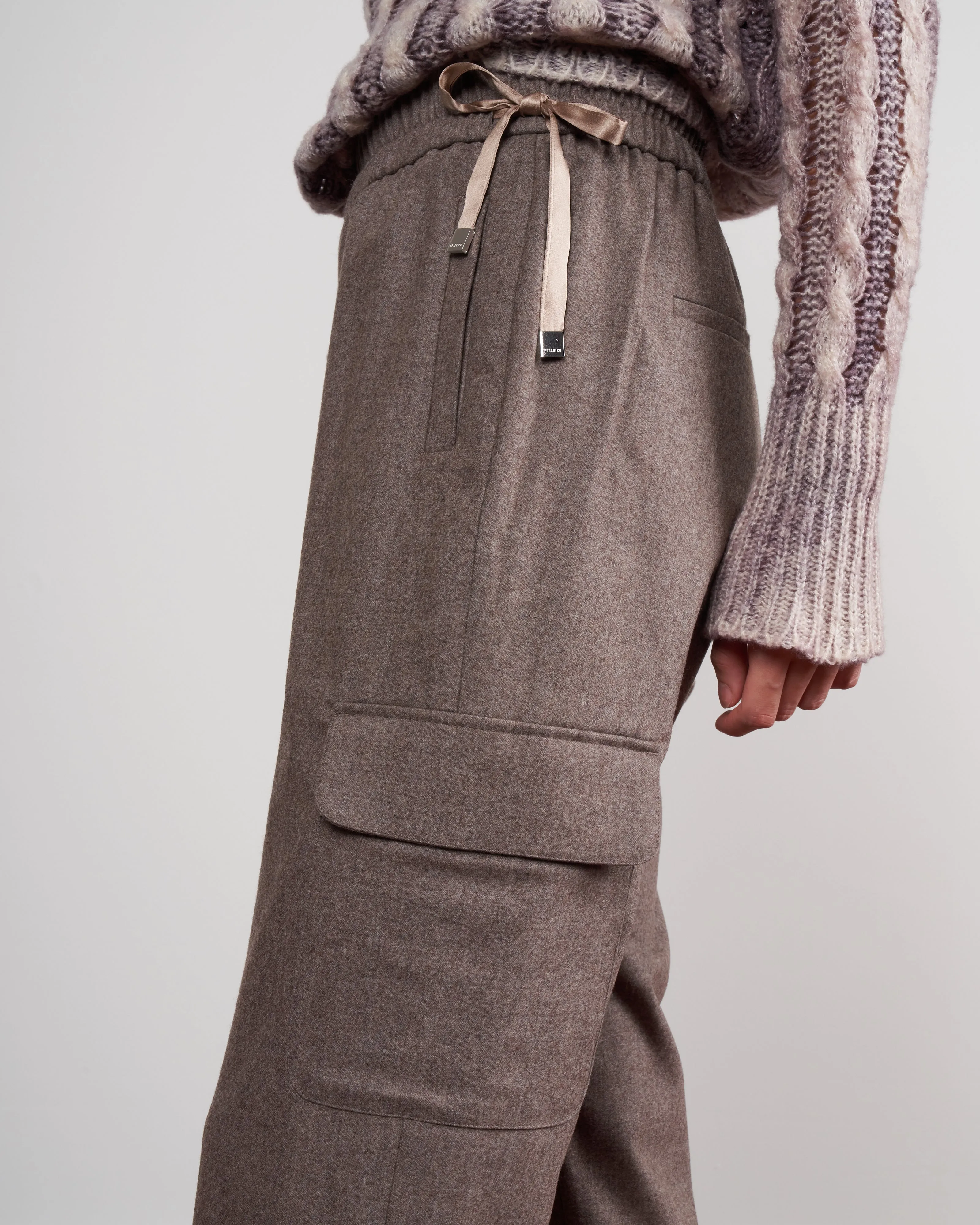 stretch cashmere/wool cargo pant - dusty brown melange