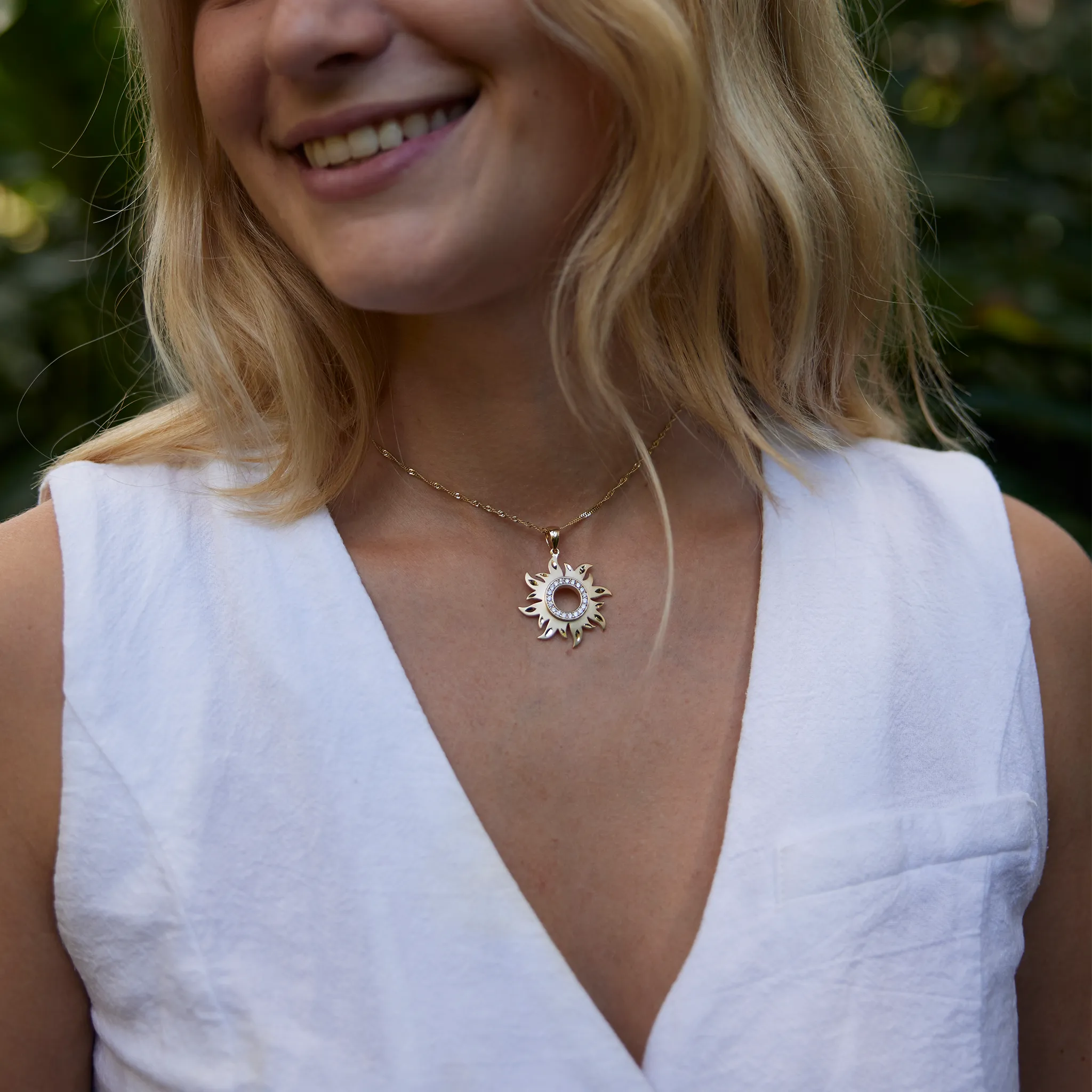 Sun Pendant in Gold with Diamonds - 29mm