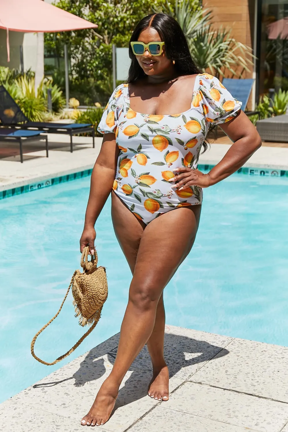 Swim Salty Air Puff Sleeve One-Piece in Citrus Orange