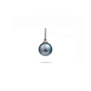 Tahitian Black Pearl Pendant in Gold with Diamonds - 12-14mm