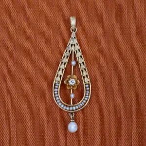 Teardrop Pearl & Diamond Lavaliere c1880
