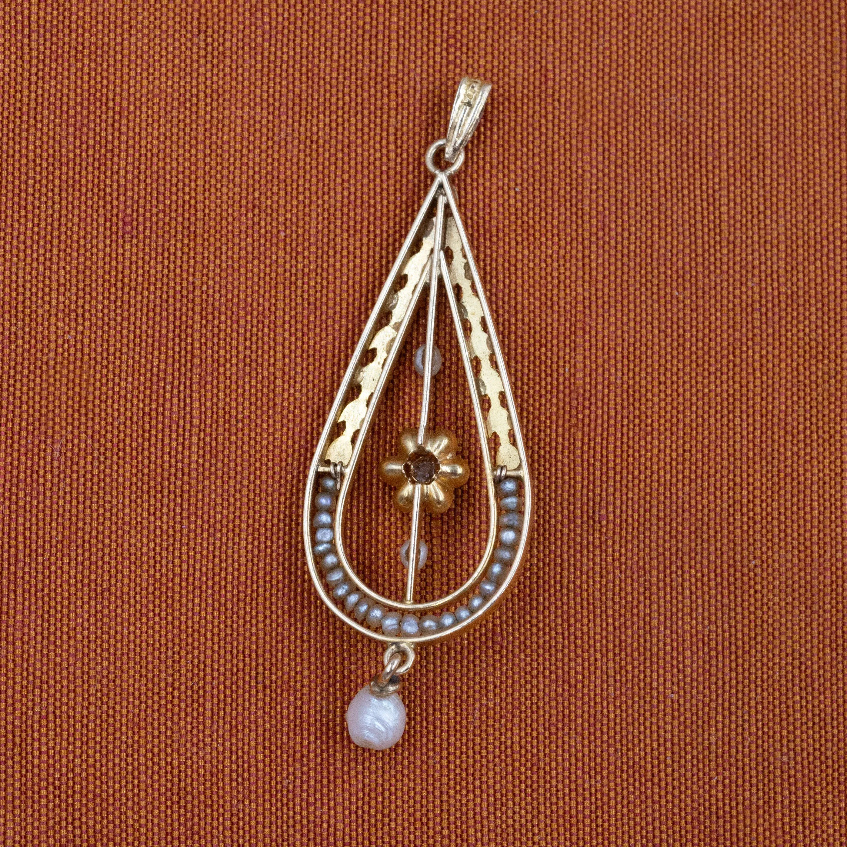 Teardrop Pearl & Diamond Lavaliere c1880