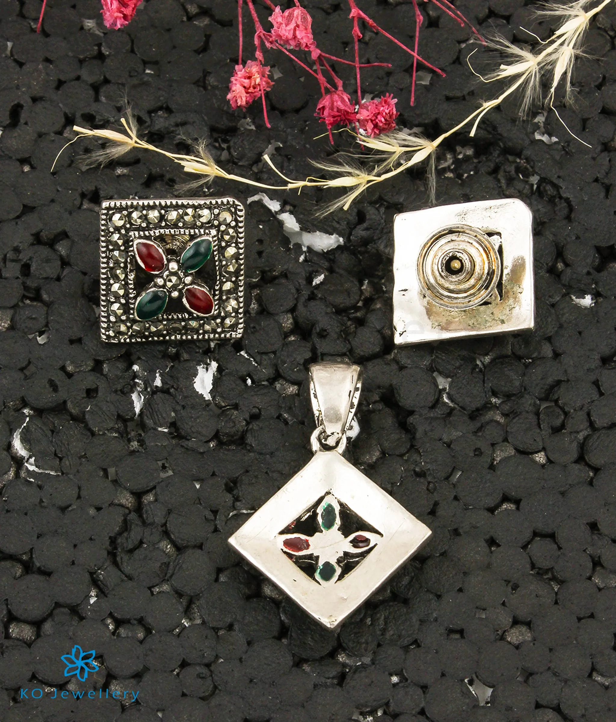 The Lara Silver Marcasite Pendant Set