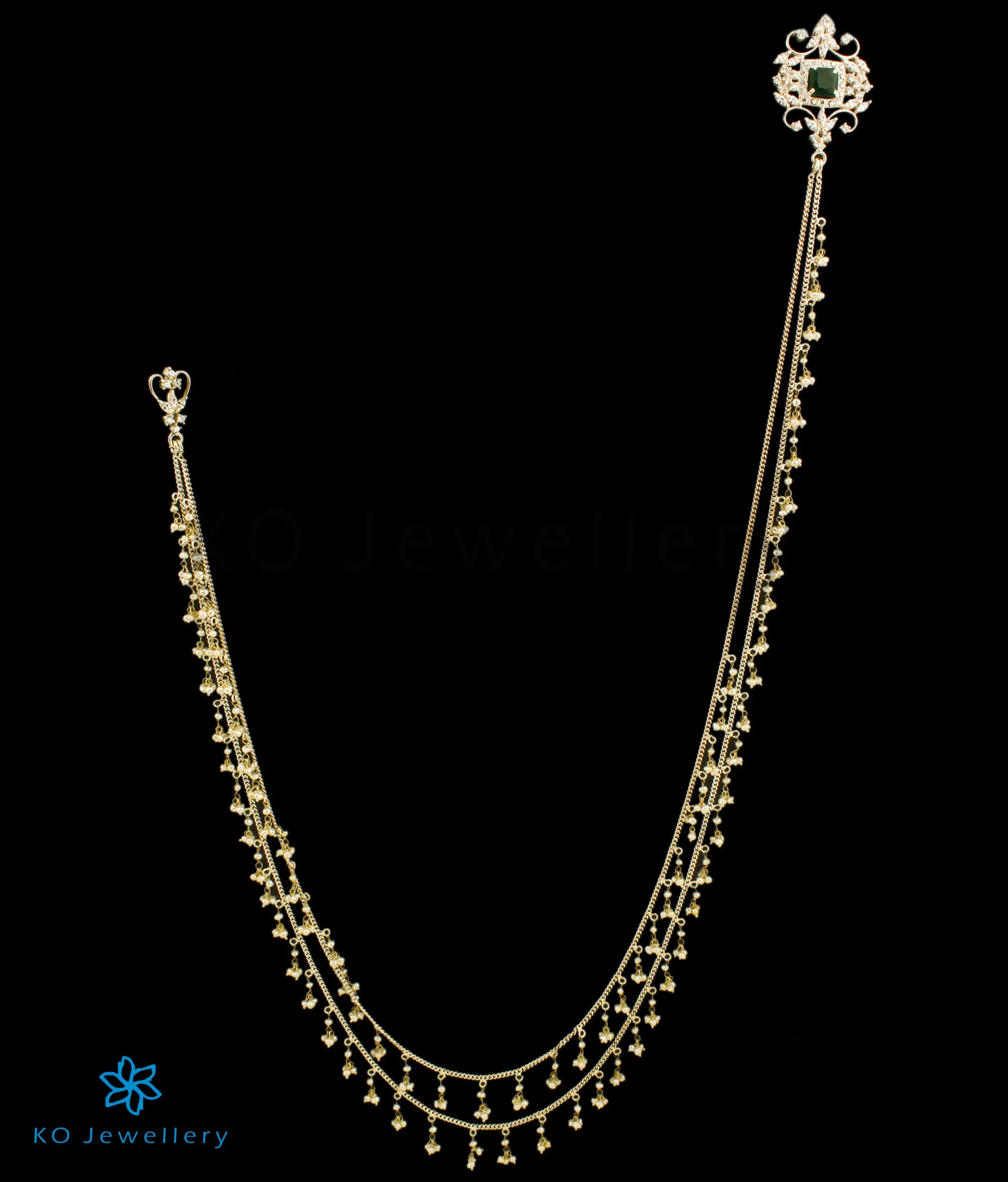The Yuvraj Silver Pearl Brooch (Green/Bright Silver)