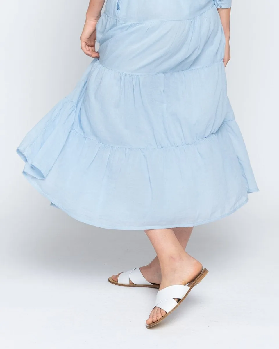 Tie-Waist Tiered Button-Up Shirtdress