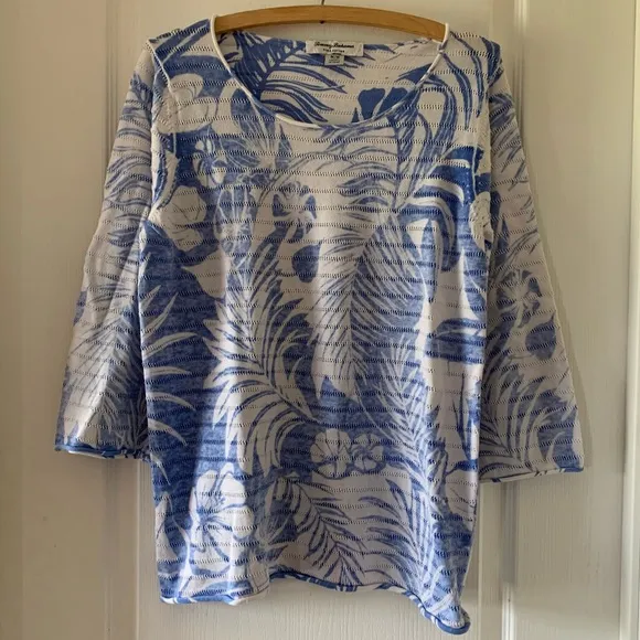 Tommy Bahama Palm leaf tropical Pima cotton open knit sweater