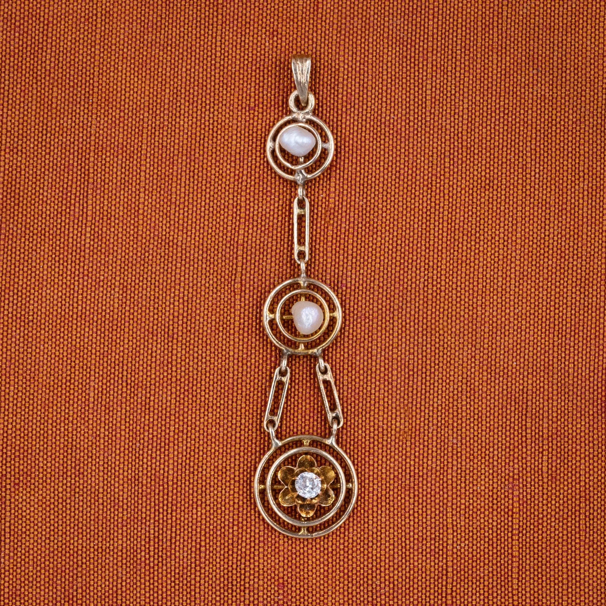 Triple-Tier Pearl & Diamond Lavaliere c1890