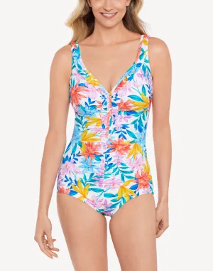Tropical Breeze Ruffle Neck Girl Leg One Piece