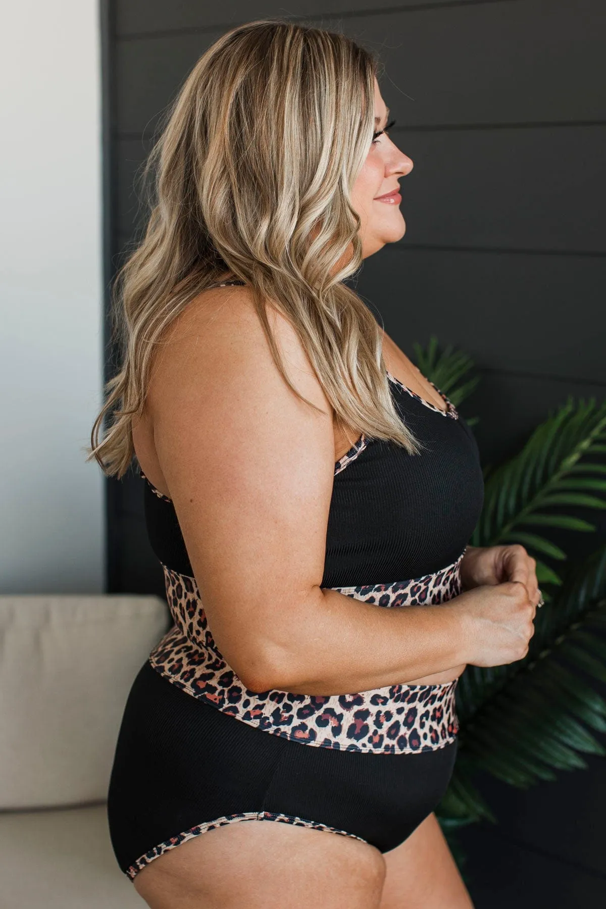 Tropical Destination High-Rise Swim Bottoms- Black & Leopard