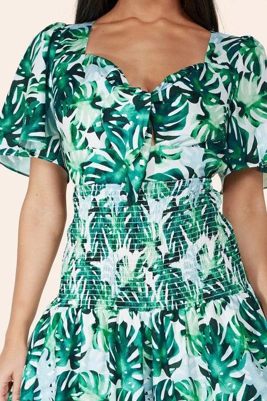 TROPICAL LIEAF MAXI DRESS OPEN BACK