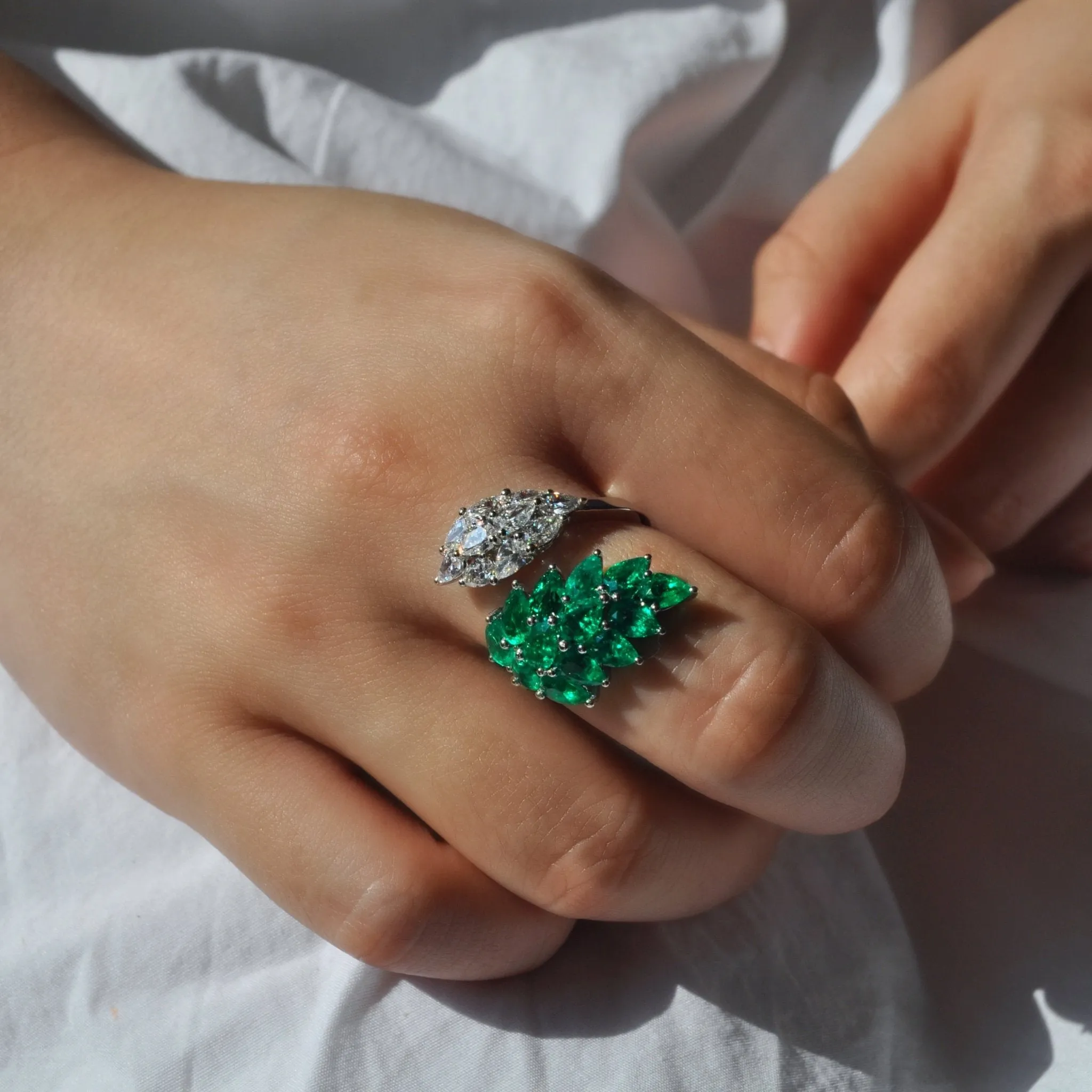 Tropical Paradise Palm Emerald Cocktail Ring