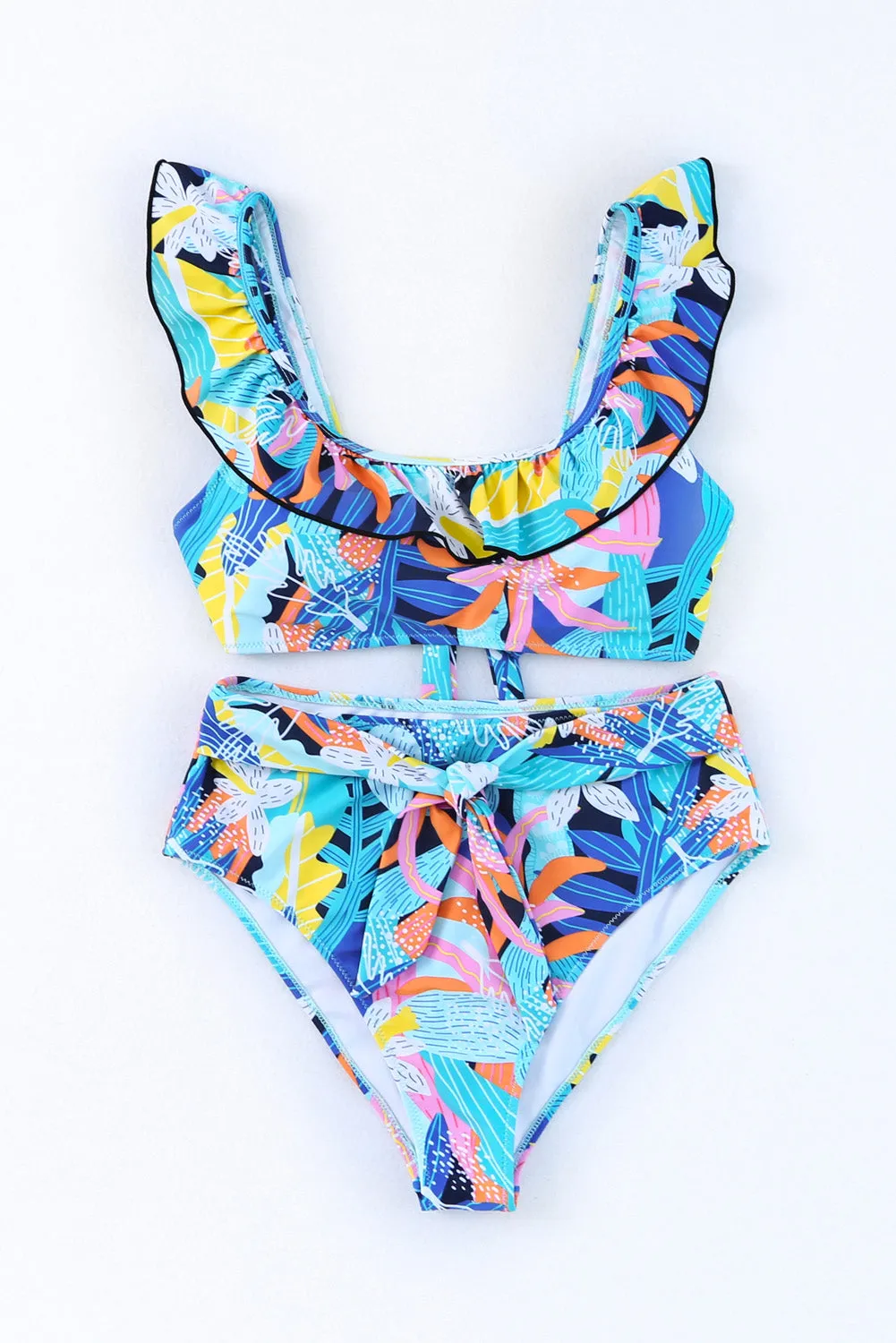 Tropical  Ruffled High Waist Swimsuit