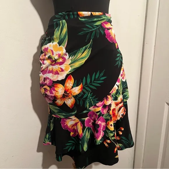 Tropical wrap ruffle skirt