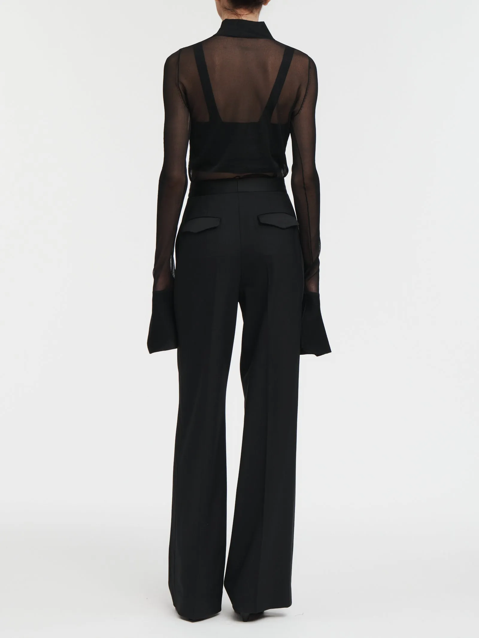 Tuxedo Wide Leg Trouser in Black