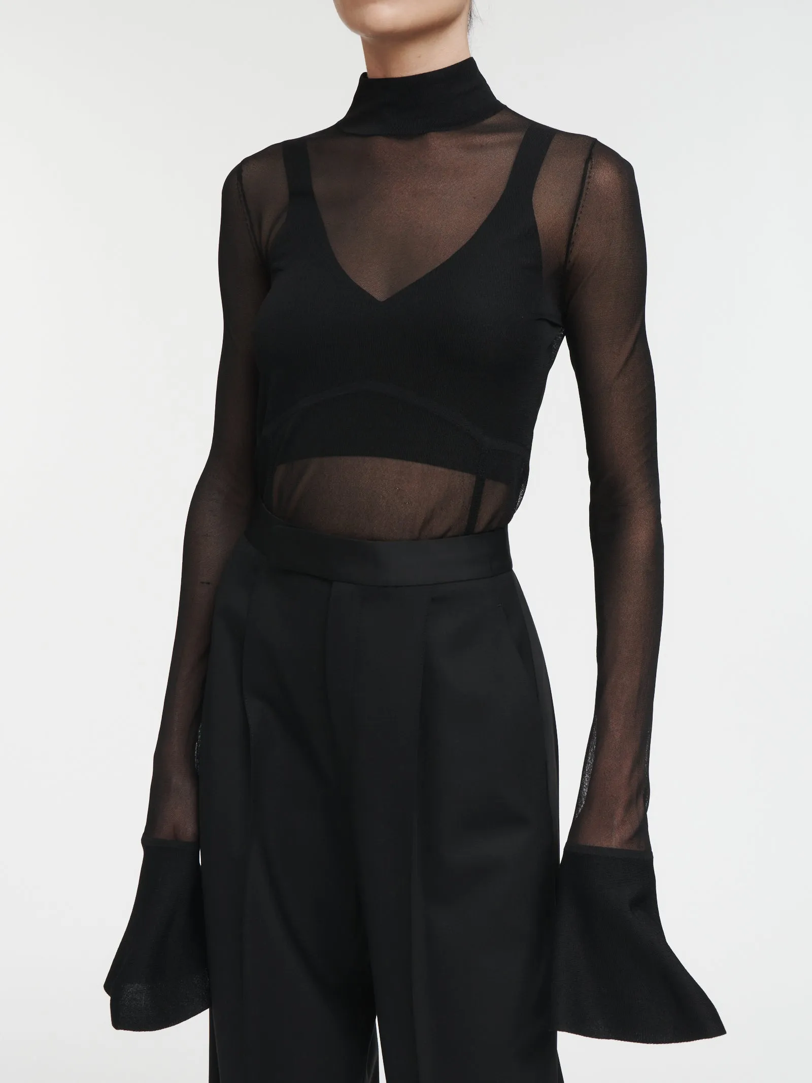 Tuxedo Wide Leg Trouser in Black
