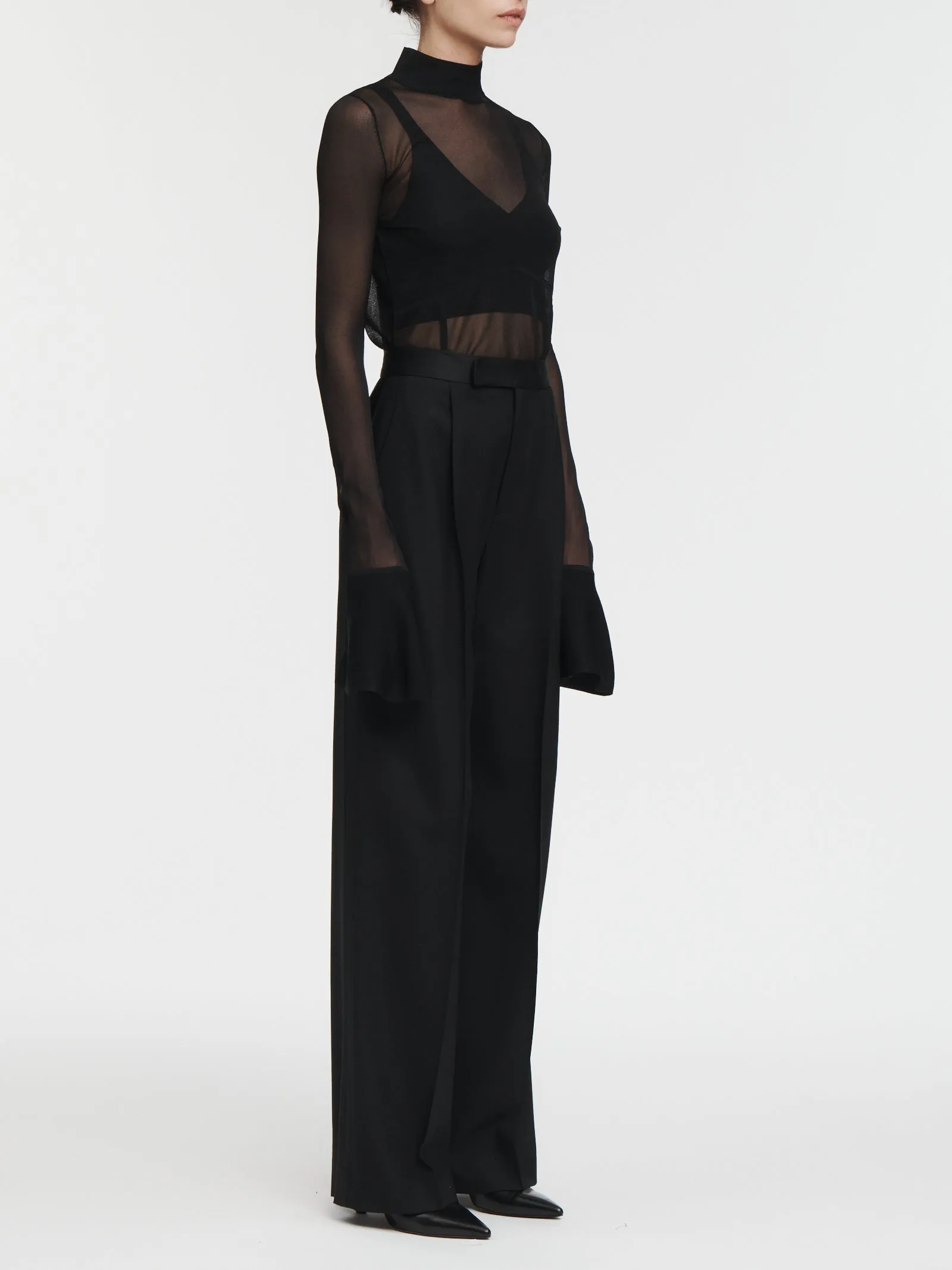 Tuxedo Wide Leg Trouser in Black