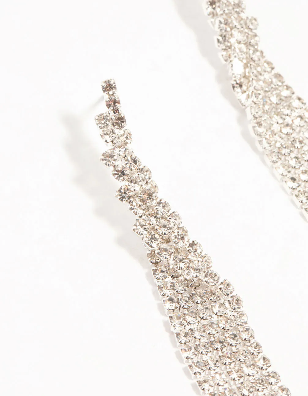 Twisted Diamante Cup Chain Drop Silver Earrings