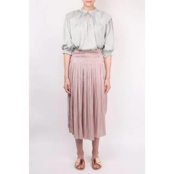 Ulla Johnson Akani pale lavender micropleated Japanese satin midi skirt
