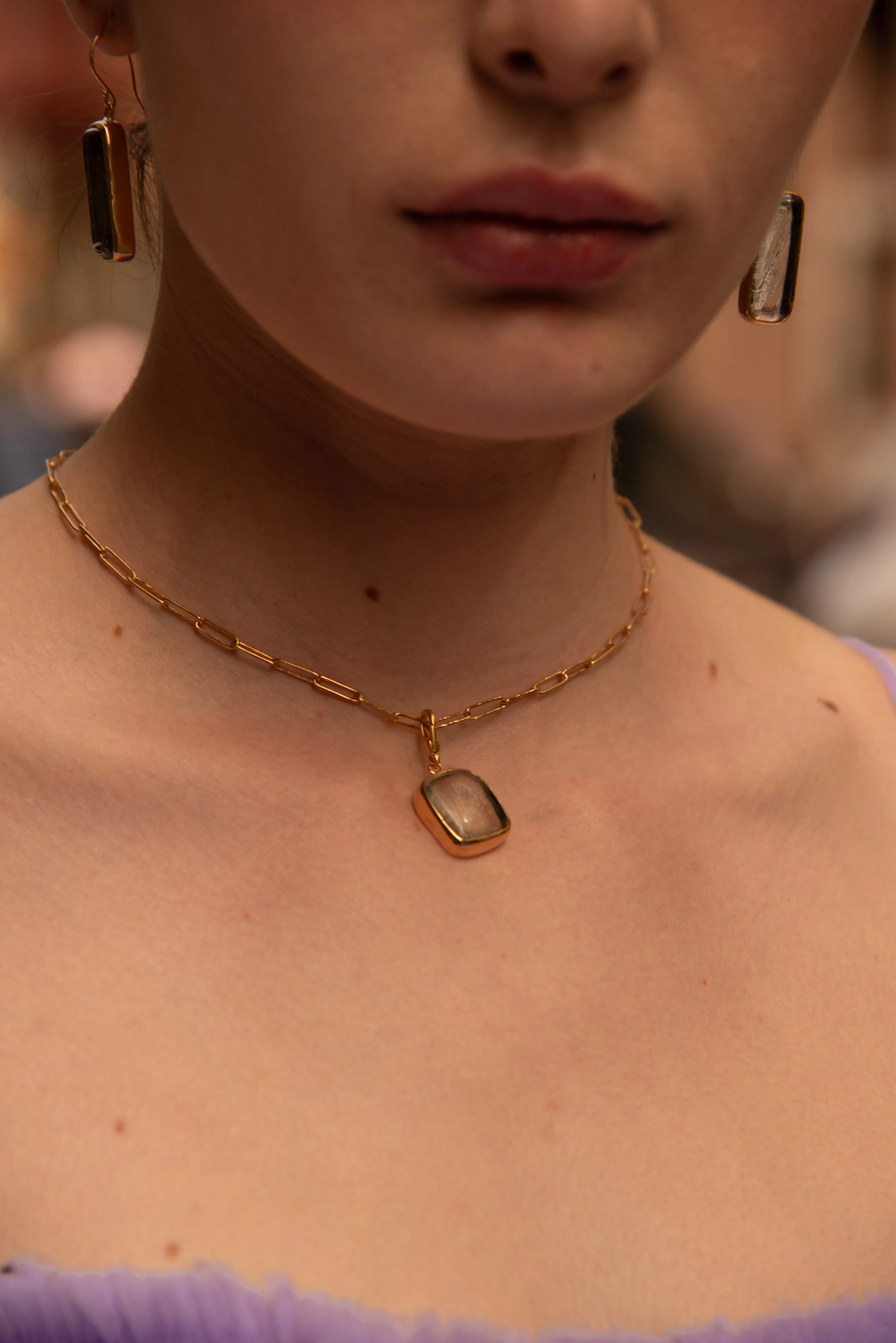 Umbo Square Necklace Charm & Mini Ellipse Necklace Set