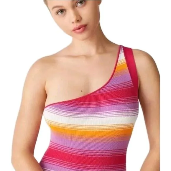 Urban Outfitters Jax One Shoulder Mini Dress XS Tropical Pink Striped Beach $79