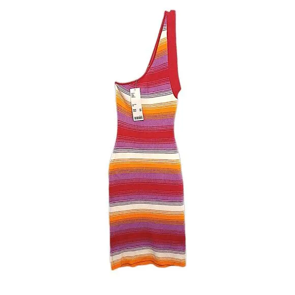 Urban Outfitters Jax One Shoulder Mini Dress XS Tropical Pink Striped Beach $79