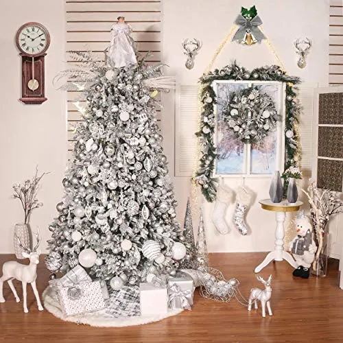 Valery Madelyn 50ct Frozen Winter Silver and White Christmas Ball Ornaments, Shatterproof Christmas Tree Ornaments for Xmas Decoration