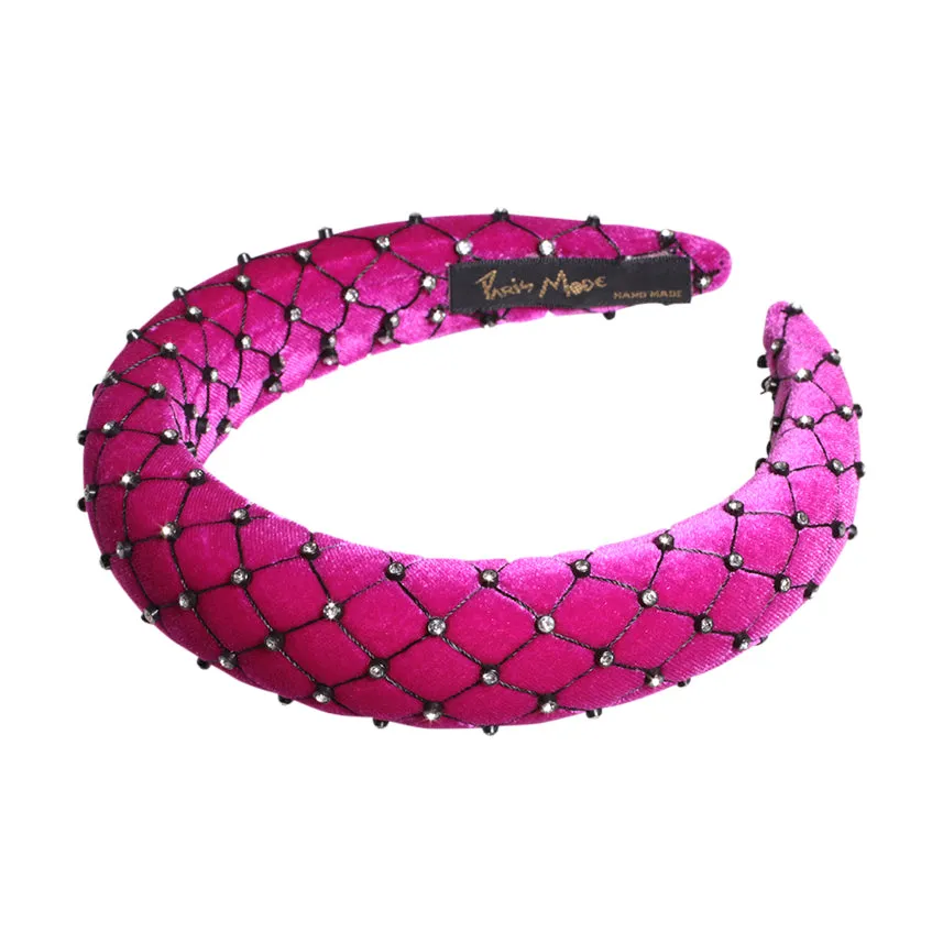 Velvet Crystal 3 cm Padded Fuchsia Headband