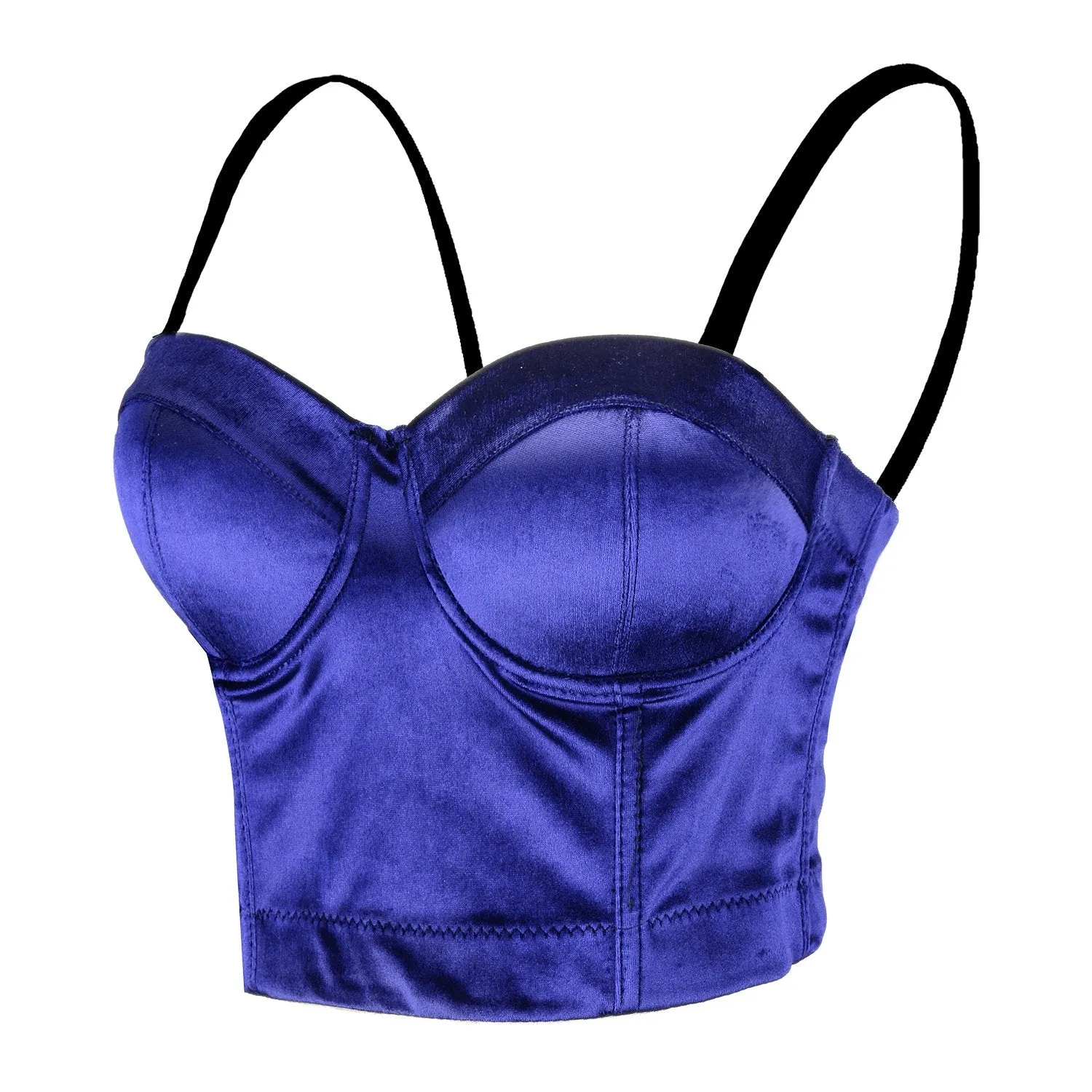Velvet Soft Bustier Crop Top Push Up Women's Corset Top Bra Blue