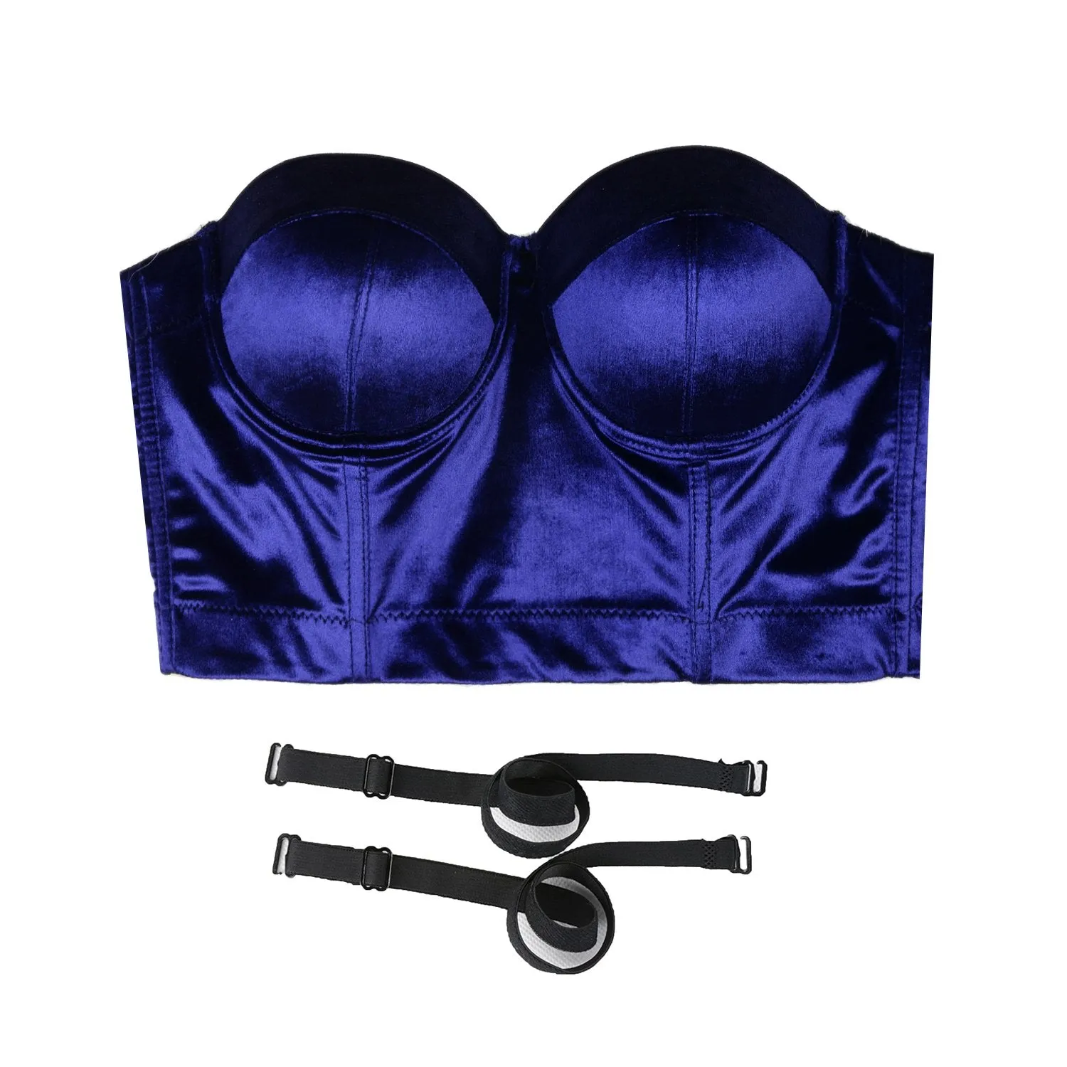 Velvet Soft Bustier Crop Top Push Up Women's Corset Top Bra Blue