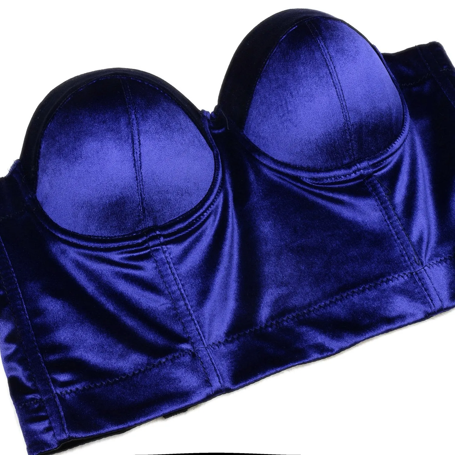 Velvet Soft Bustier Crop Top Push Up Women's Corset Top Bra Blue