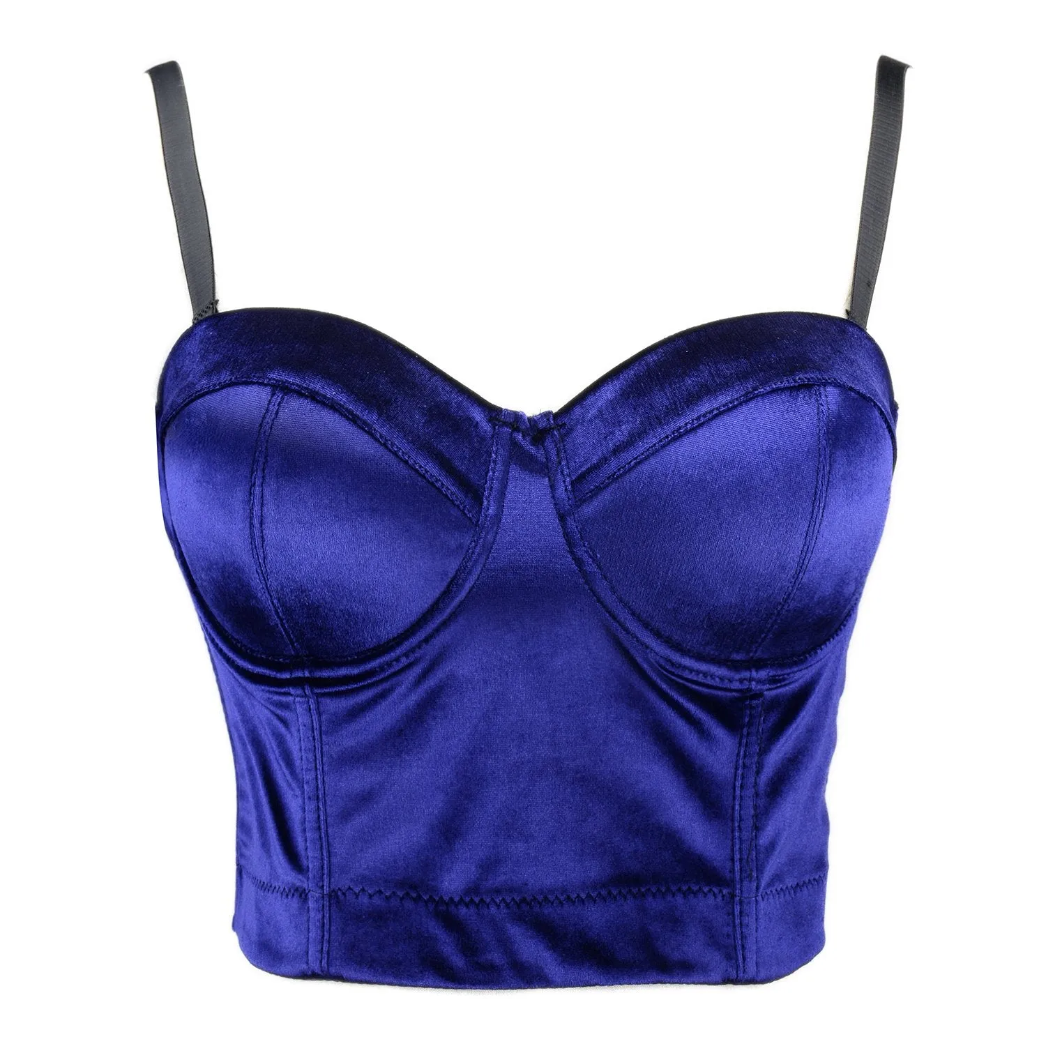 Velvet Soft Bustier Crop Top Push Up Women's Corset Top Bra Blue