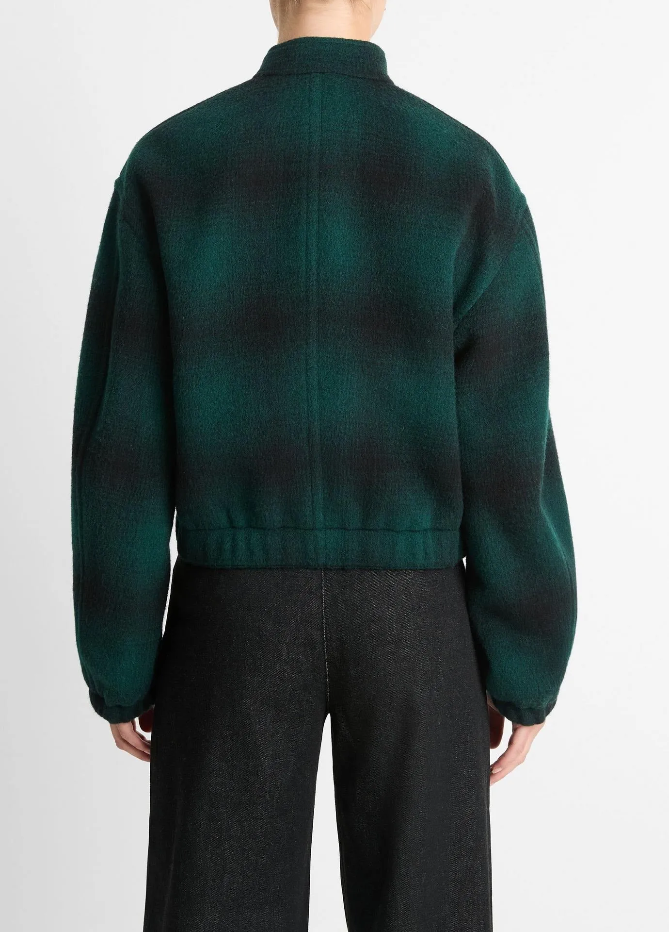 Vince Shadow Plaid Bomber in Juniper