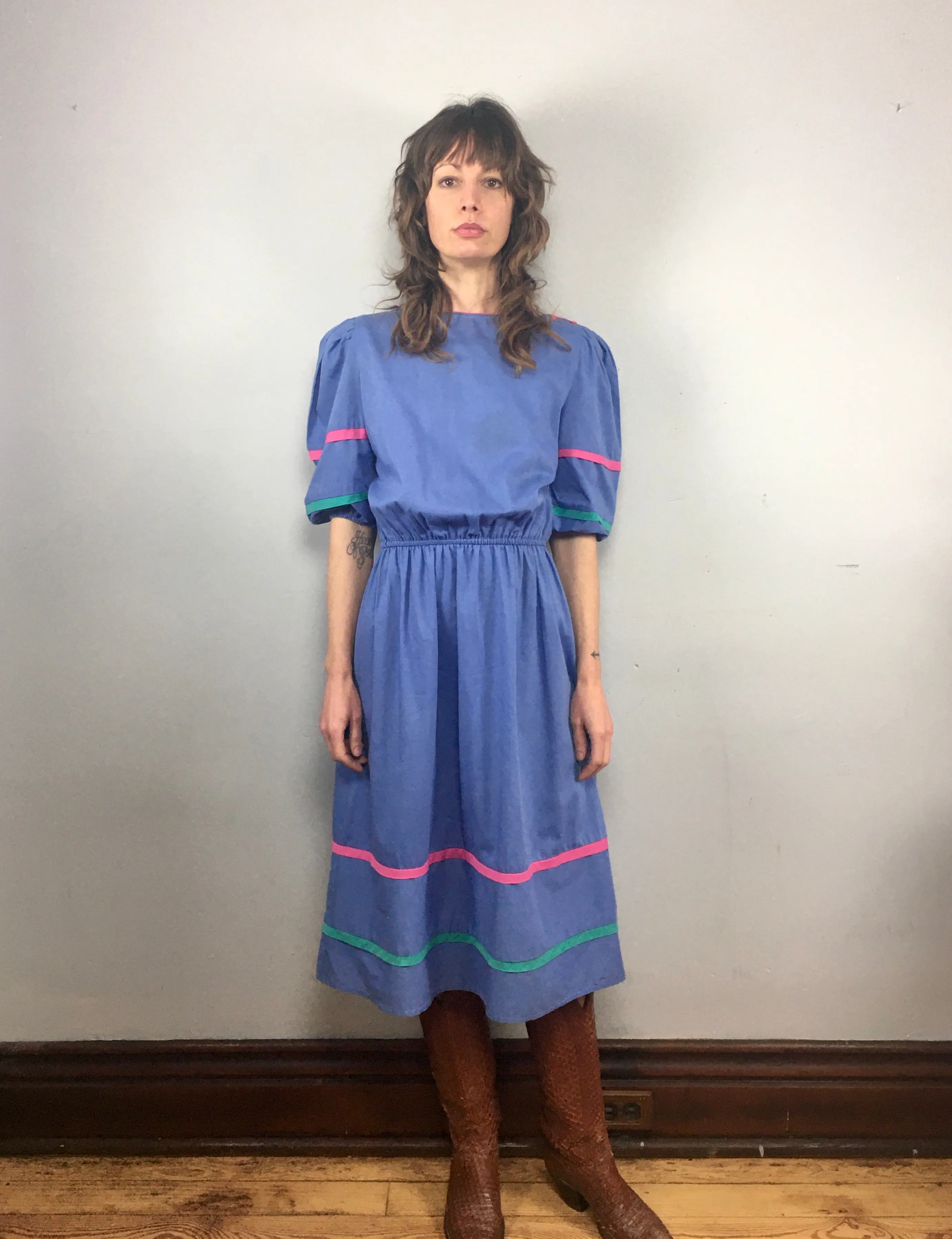Vintage 70s 80s Prairie Flamenco puffy sleeve dress