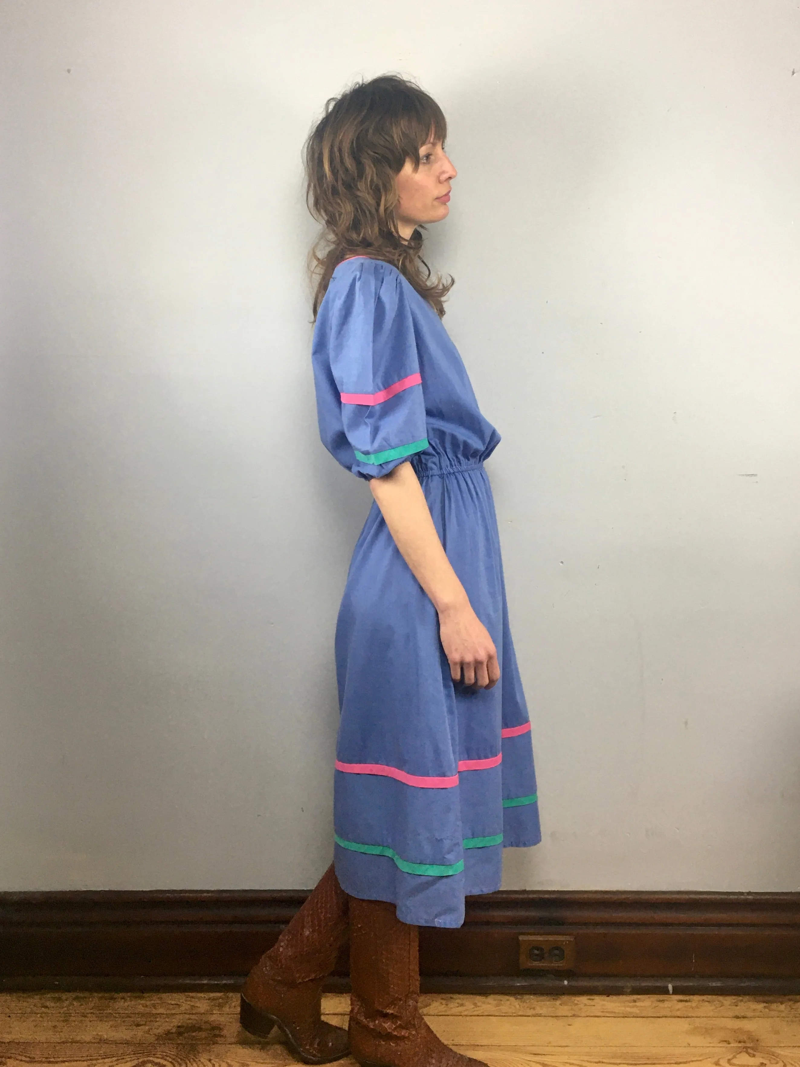 Vintage 70s 80s Prairie Flamenco puffy sleeve dress