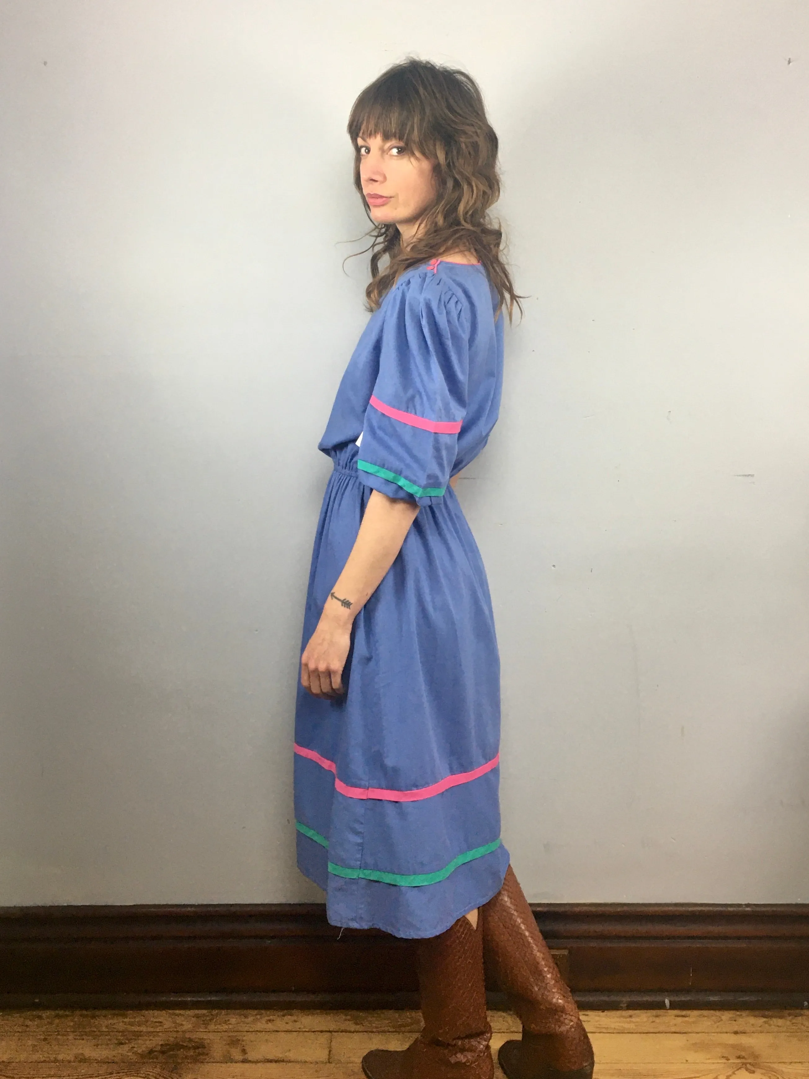Vintage 70s 80s Prairie Flamenco puffy sleeve dress
