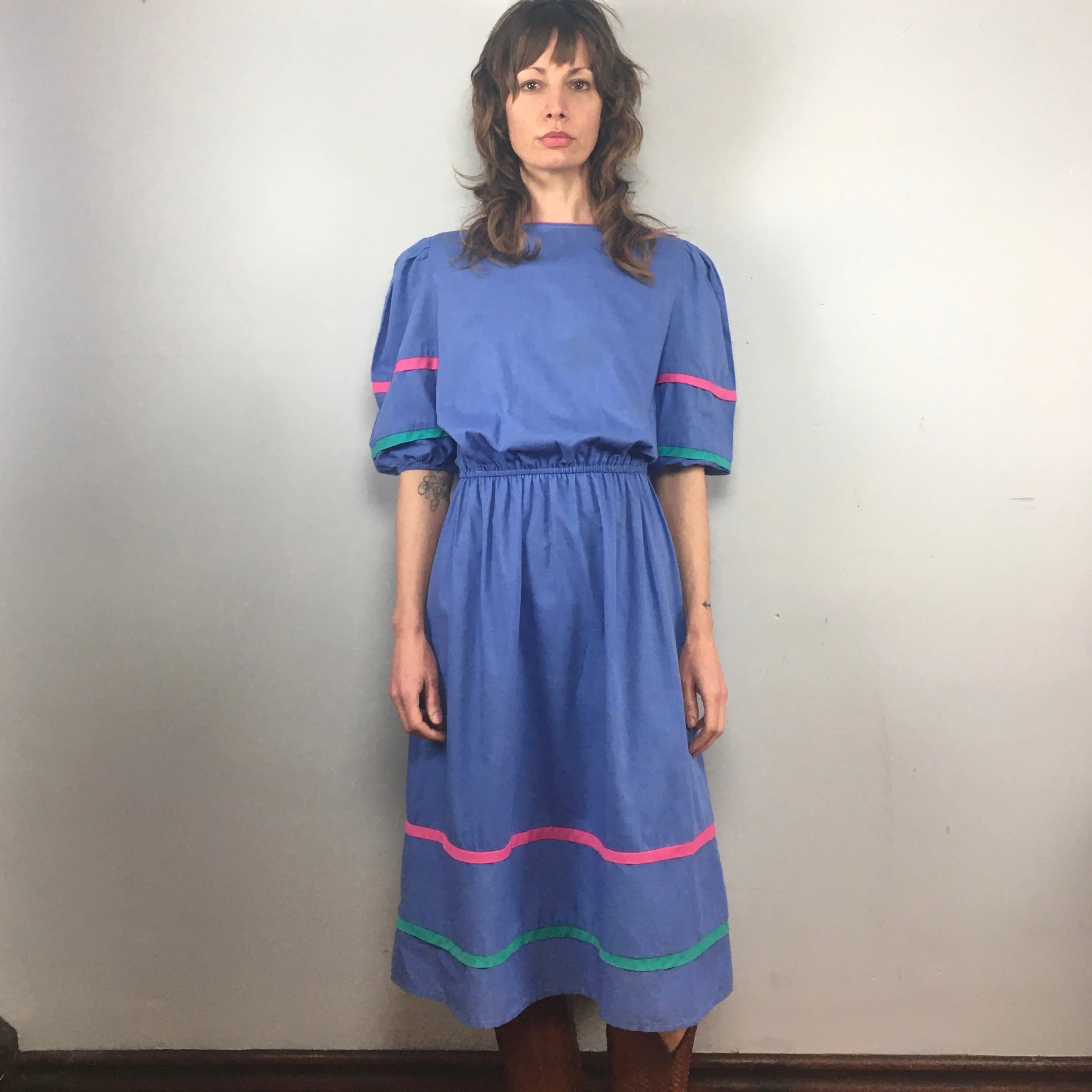 Vintage 70s 80s Prairie Flamenco puffy sleeve dress
