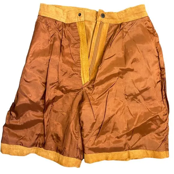 Vintage Camel Brown Suede Leather High Waist Boho Western Rodeo 24&quot; Waist Shorts