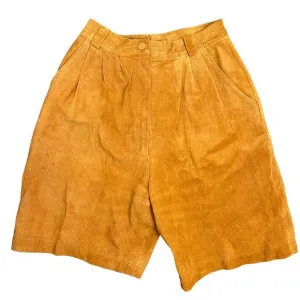 Vintage Camel Brown Suede Leather High Waist Boho Western Rodeo 24&quot; Waist Shorts