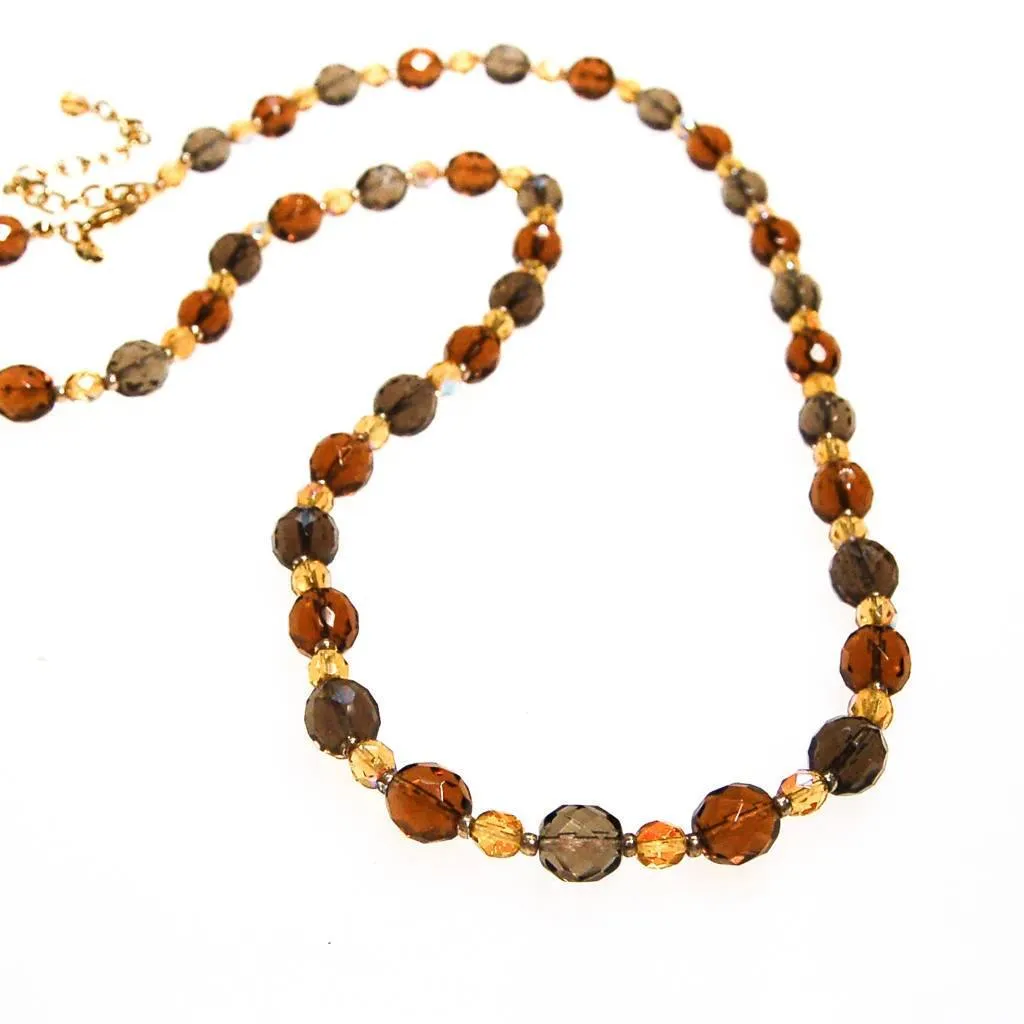 Vintage Joan Rivers Smokey and Citrine Crystal Beaded Necklace