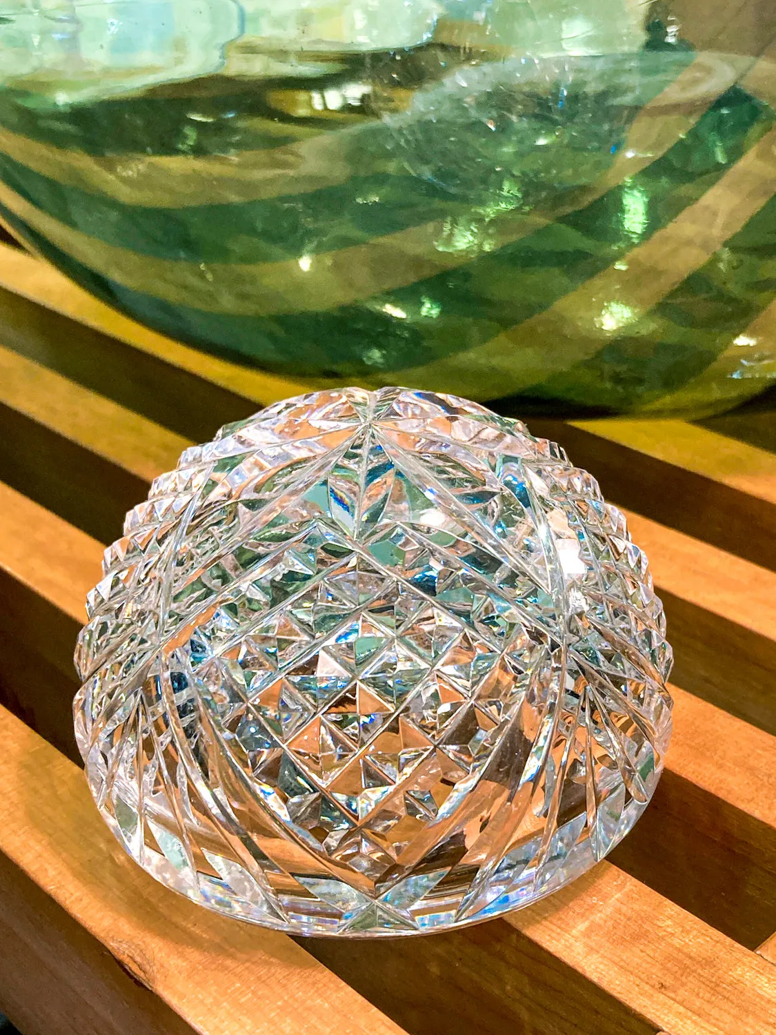 Vintage Waterford Sparkling Cut Clear Crystal Domed Hollow Paperweight