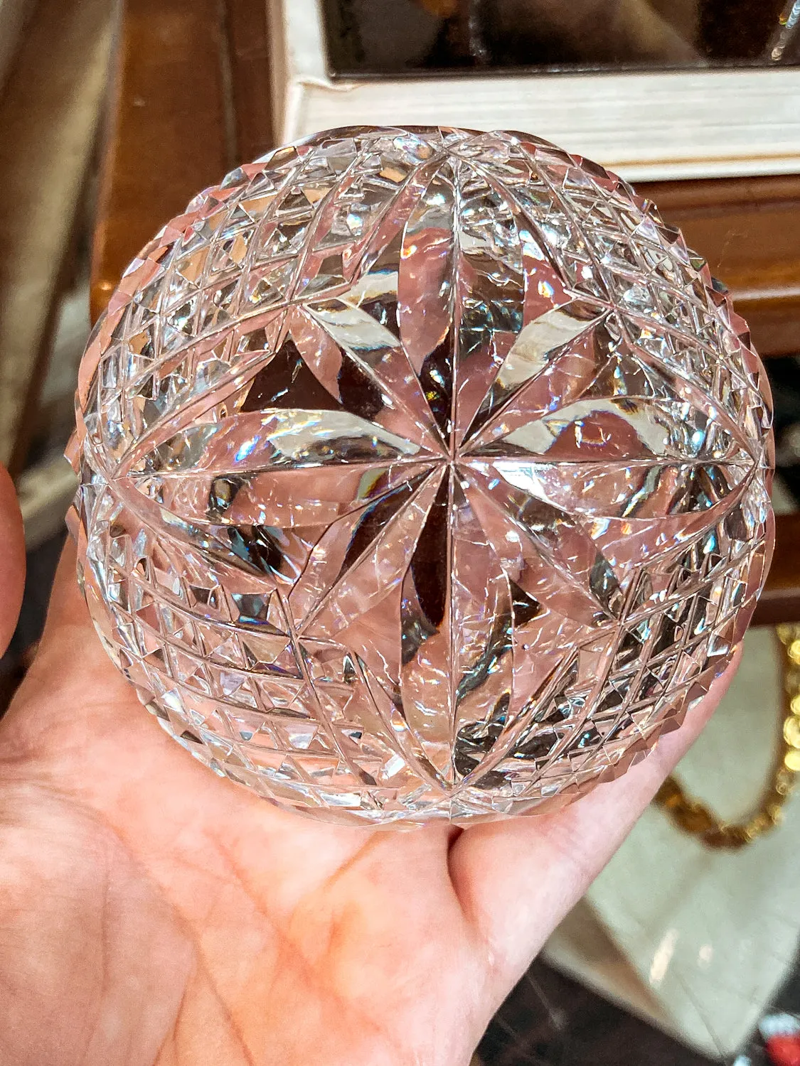 Vintage Waterford Sparkling Cut Clear Crystal Domed Hollow Paperweight