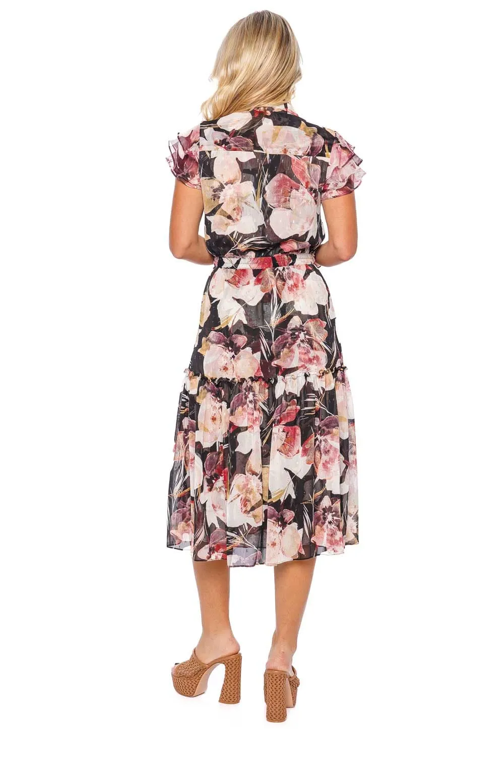 Viola Floral Tropical Ruffled Midi Dress