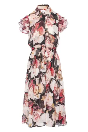 Viola Floral Tropical Ruffled Midi Dress