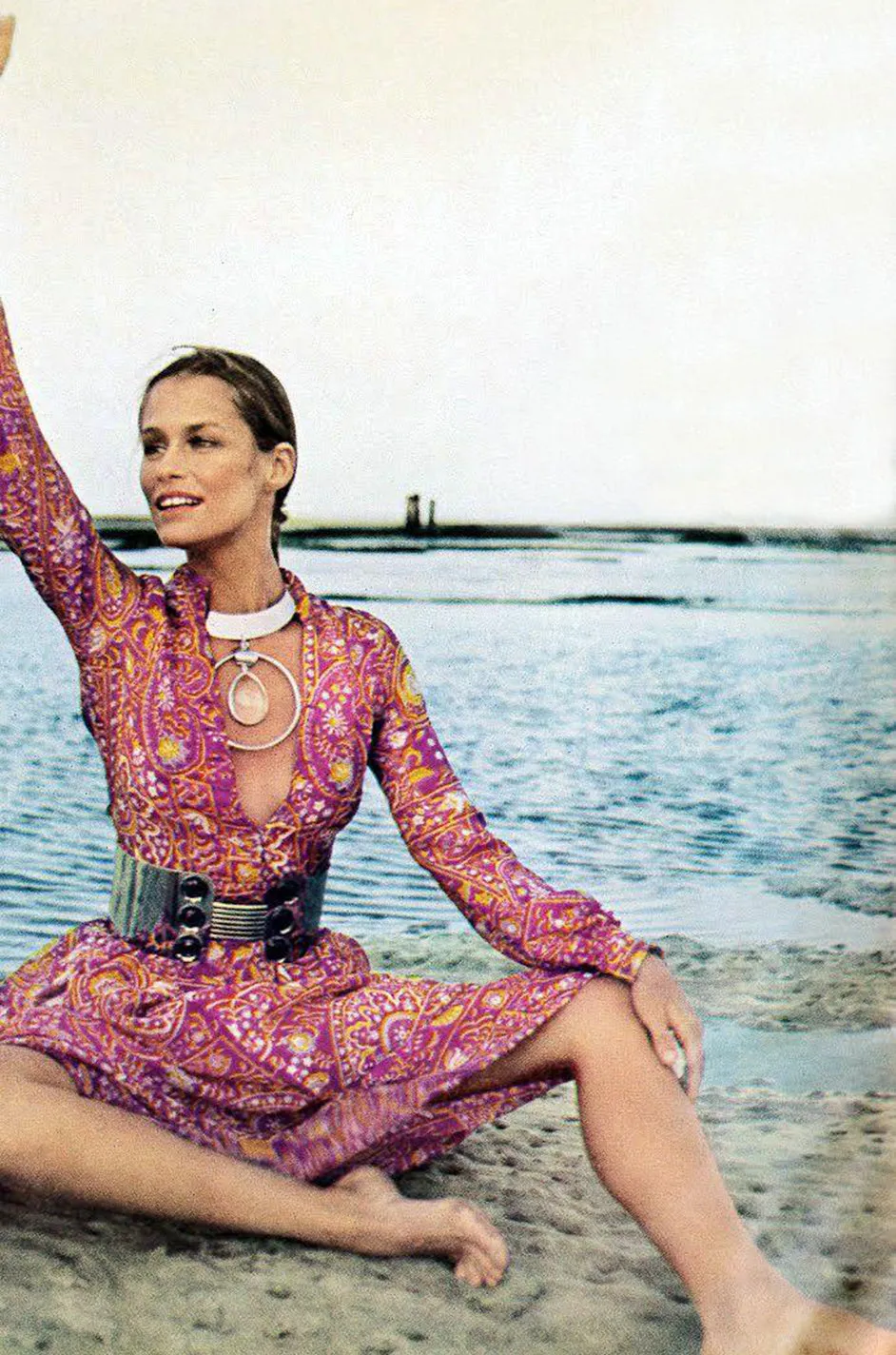 Vogue Documented 1970 Teal Traina Plunge Front Dress