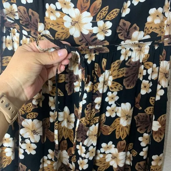 Vtg 90s Erika Studio Sleeveless Grunge Empire Waist Brown Floral Maxi Dress SZ S