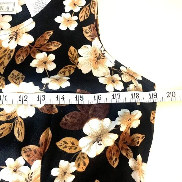 Vtg 90s Erika Studio Sleeveless Grunge Empire Waist Brown Floral Maxi Dress SZ S