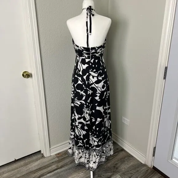 White House Black Market Size 8 Silk Halter Floral Maxi Dress Cocktail Resort
