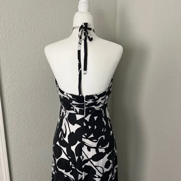 White House Black Market Size 8 Silk Halter Floral Maxi Dress Cocktail Resort