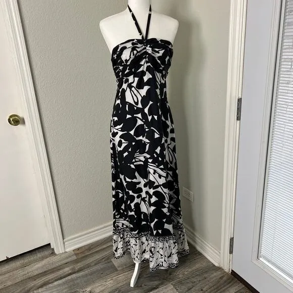 White House Black Market Size 8 Silk Halter Floral Maxi Dress Cocktail Resort
