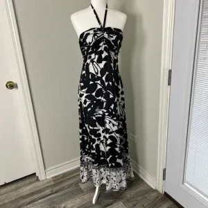 White House Black Market Size 8 Silk Halter Floral Maxi Dress Cocktail Resort